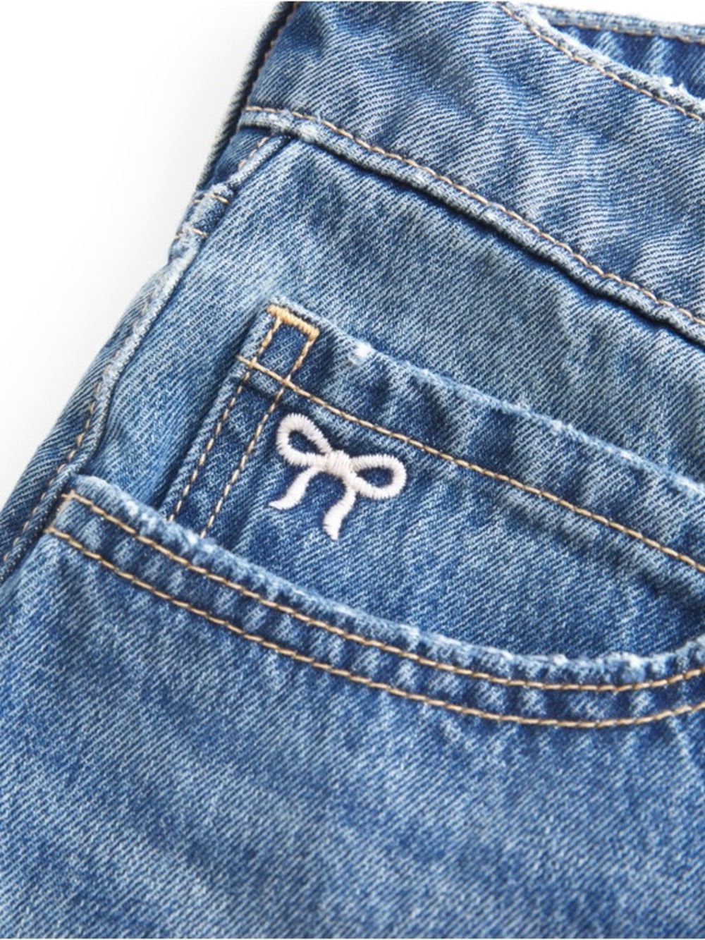 Hollister Light Blue Denim Mini Skirt Pink Bow Embroidered Details - Size 0 - Picture 13 of 13